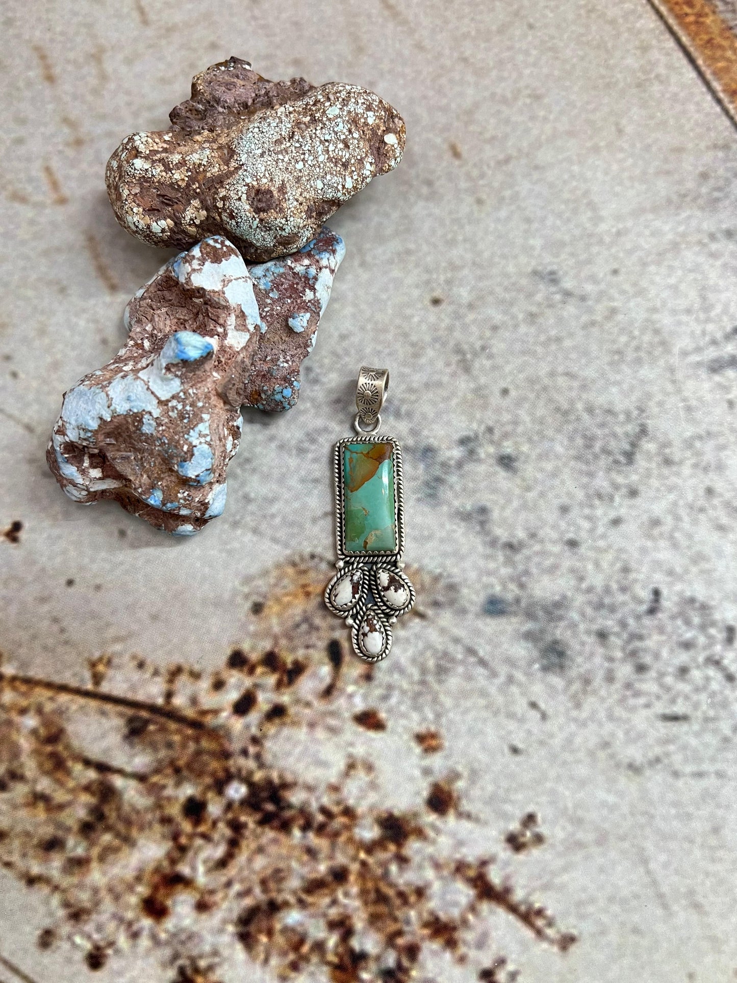 Handmade Sterling Silver Kingman Turquoise & Wild Horse Pendant with Signed Nizhoni