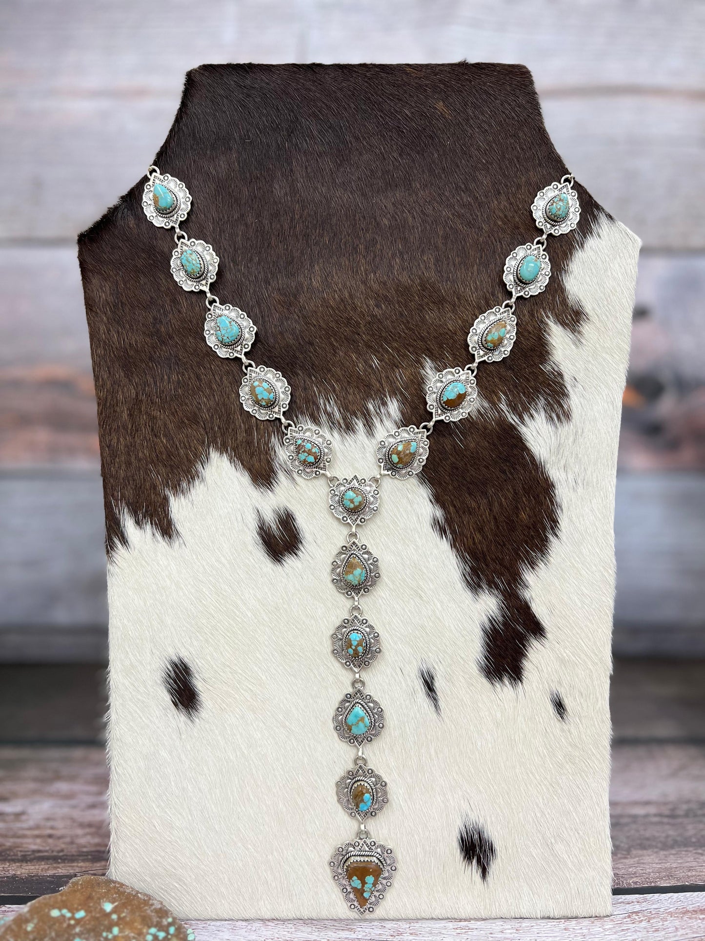 Handmade Sterling Silver Number 8 Turquoise Necklace with Signed Nizhoni