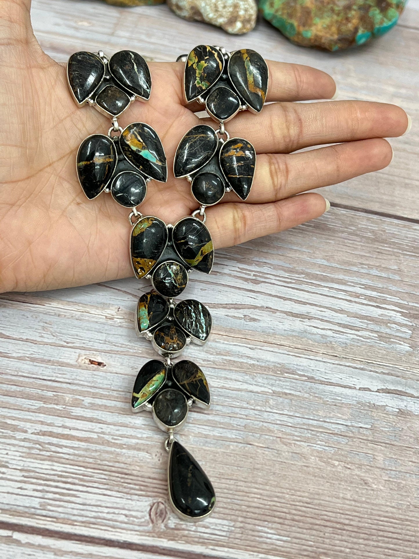Handmade Sterling Silver Black Jack Necklace with Signed Nizhoni