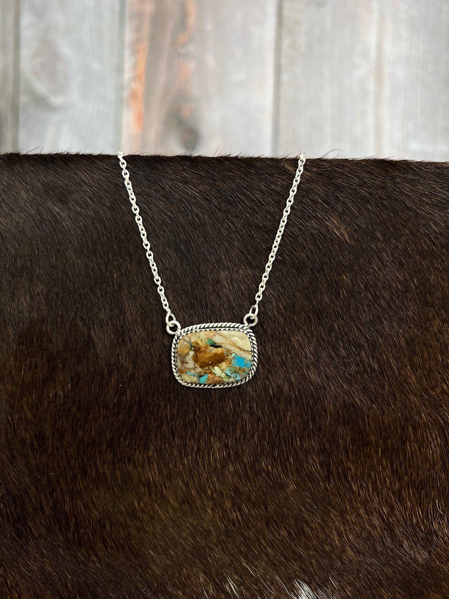 Handmade Sterling Silver Royston Turquoise Necklace with Signed Nizhoni