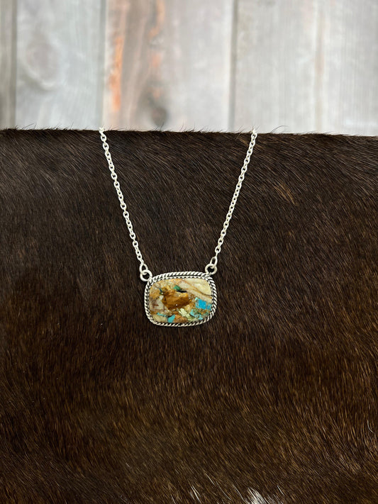 Handmade Sterling Silver Royston Turquoise Necklace with Signed Nizhoni