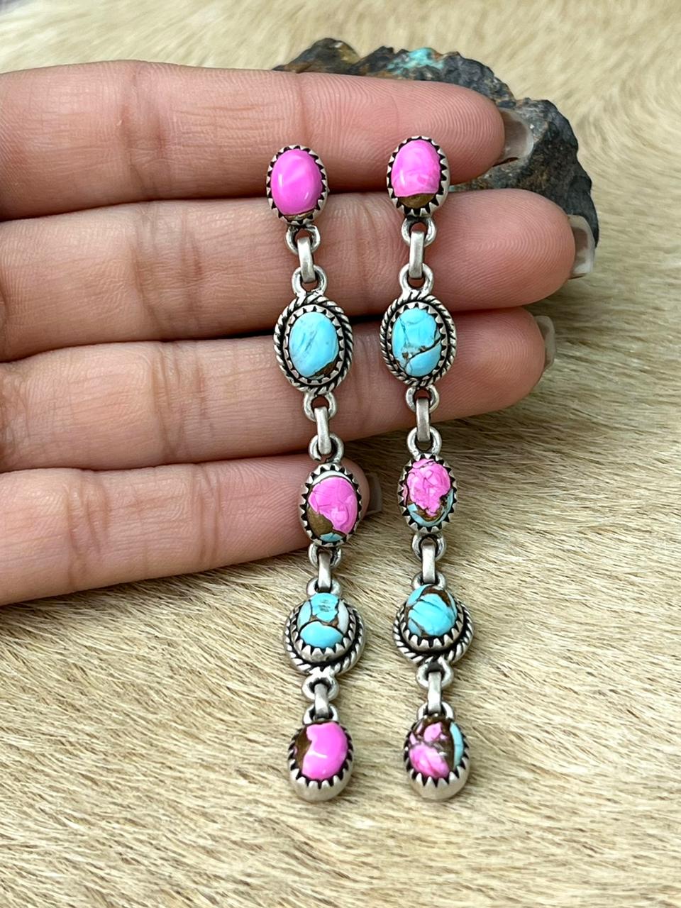 Handmade Sterling Silver Cotton Candy Post Dangle Earrings "Signed Nizhoni"