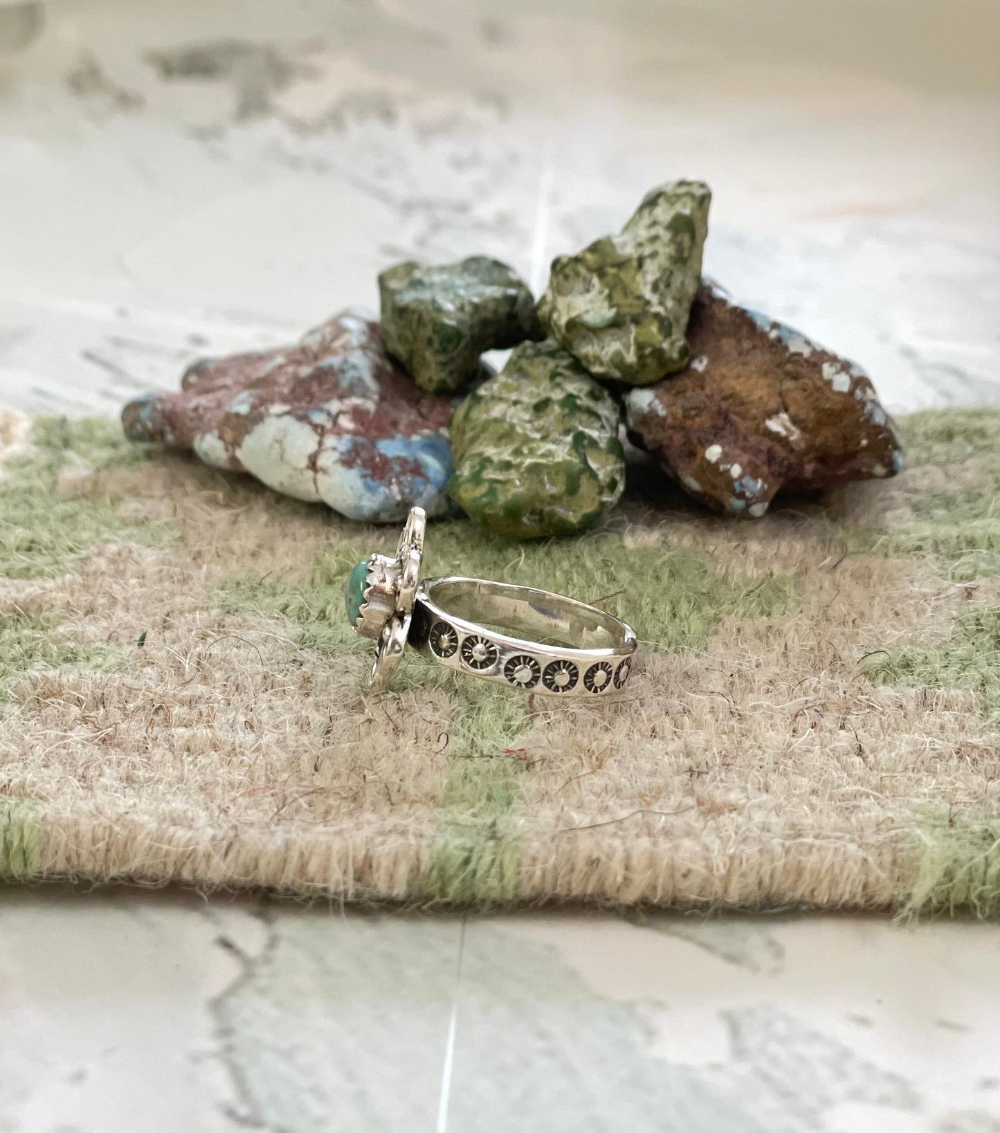 Handmade Sterling Silver Kingman Turquoise Adjustable Ring with Signed Nizhoni