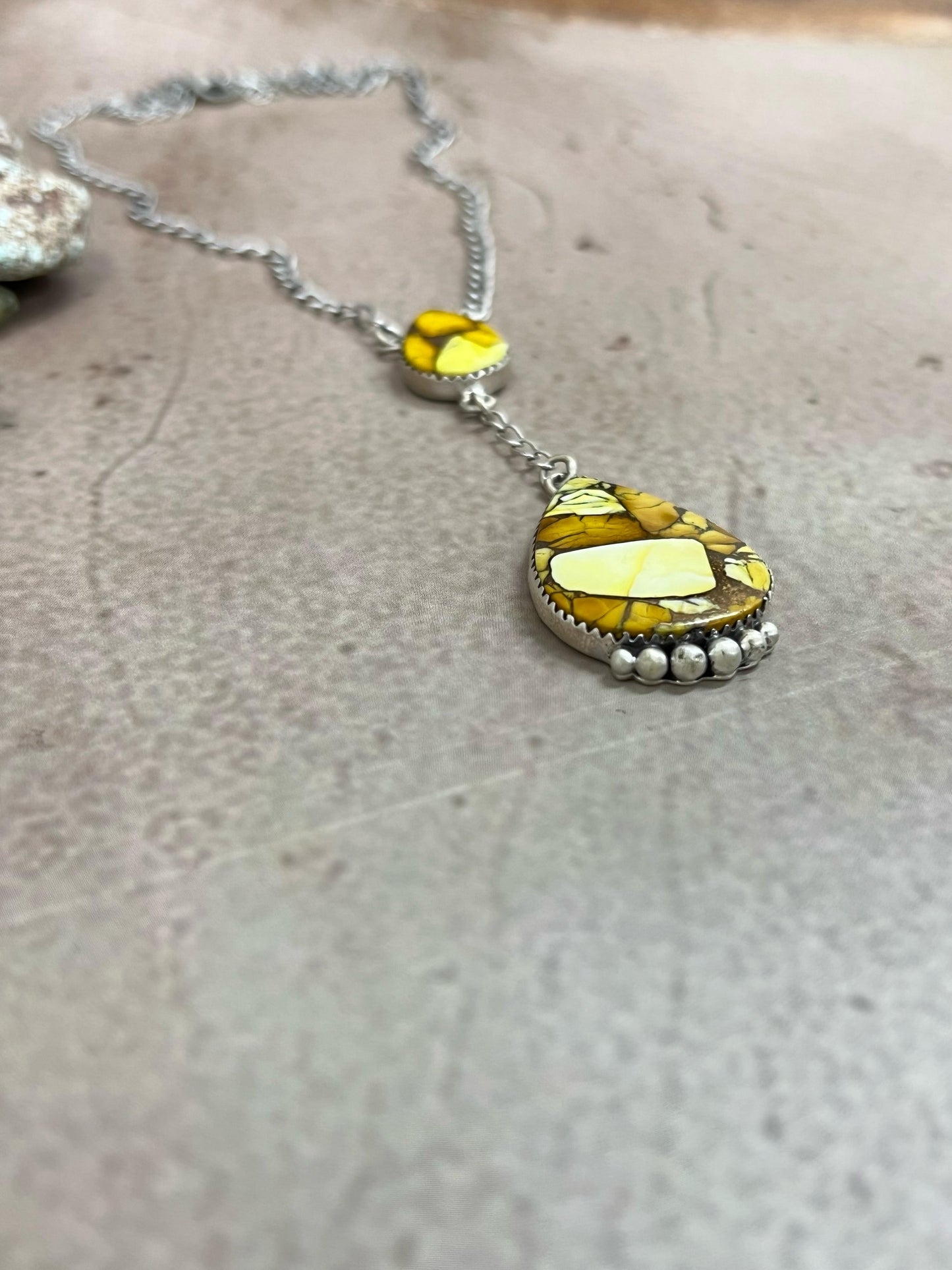 Handmade Sterling Silver Honey Dahlia Necklace with Signed Nizhoni