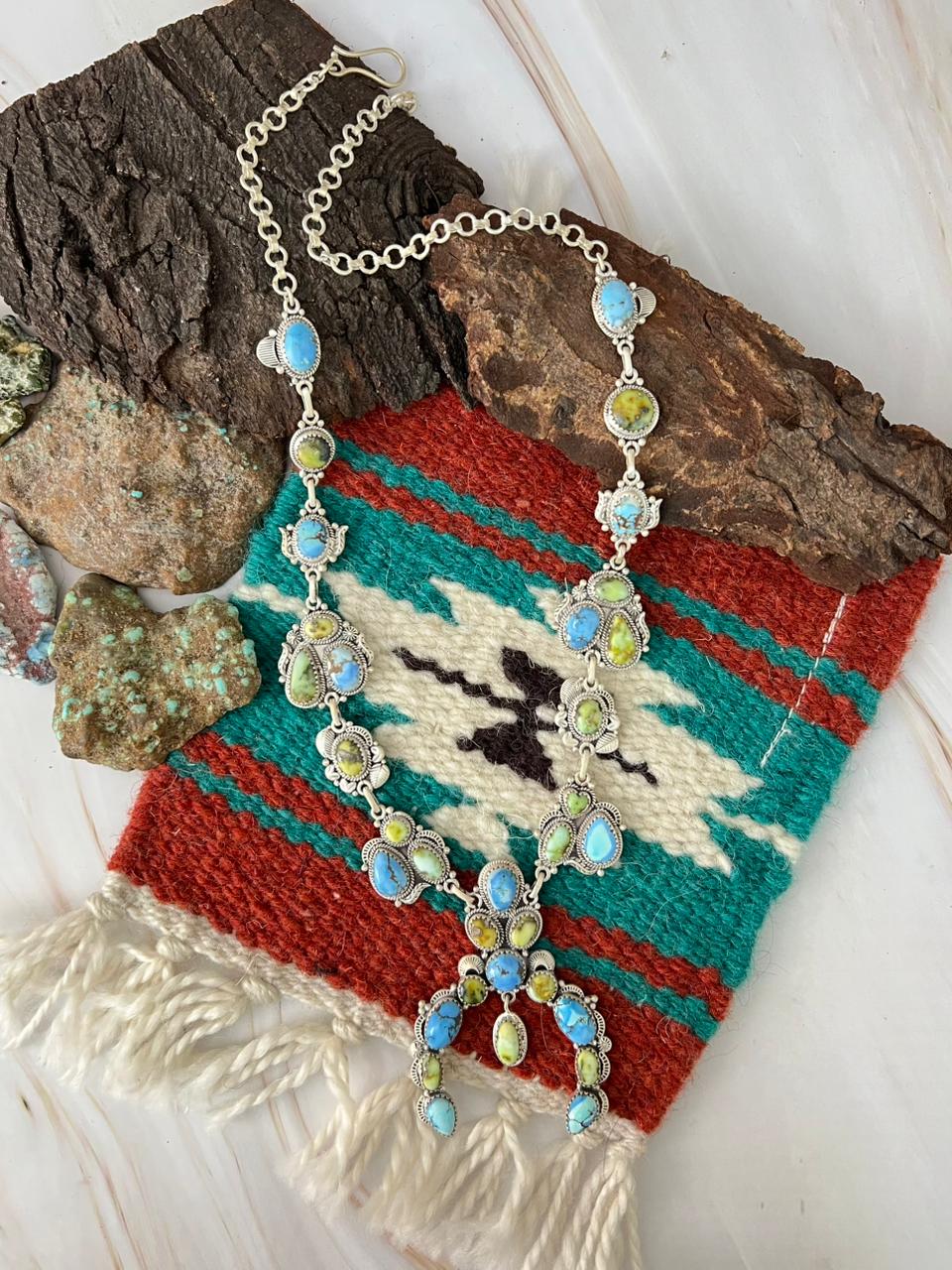 Handmade Sterling Silver Palomino with Golden Hills Turquoise Naja Style Necklace "Signed Nizhoni"