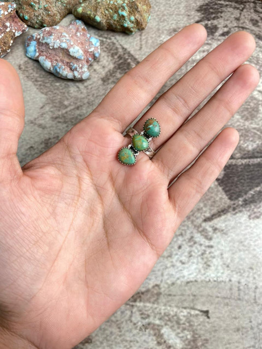 Handmade Sterling Silver Kingman Turquoise Adjustable Ring with Signed Nizhoni