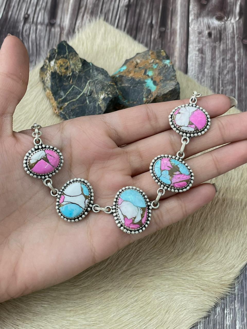 Handmade Sterling Silver Cotton Candy Choker Necklace "Signed Nizhoni"