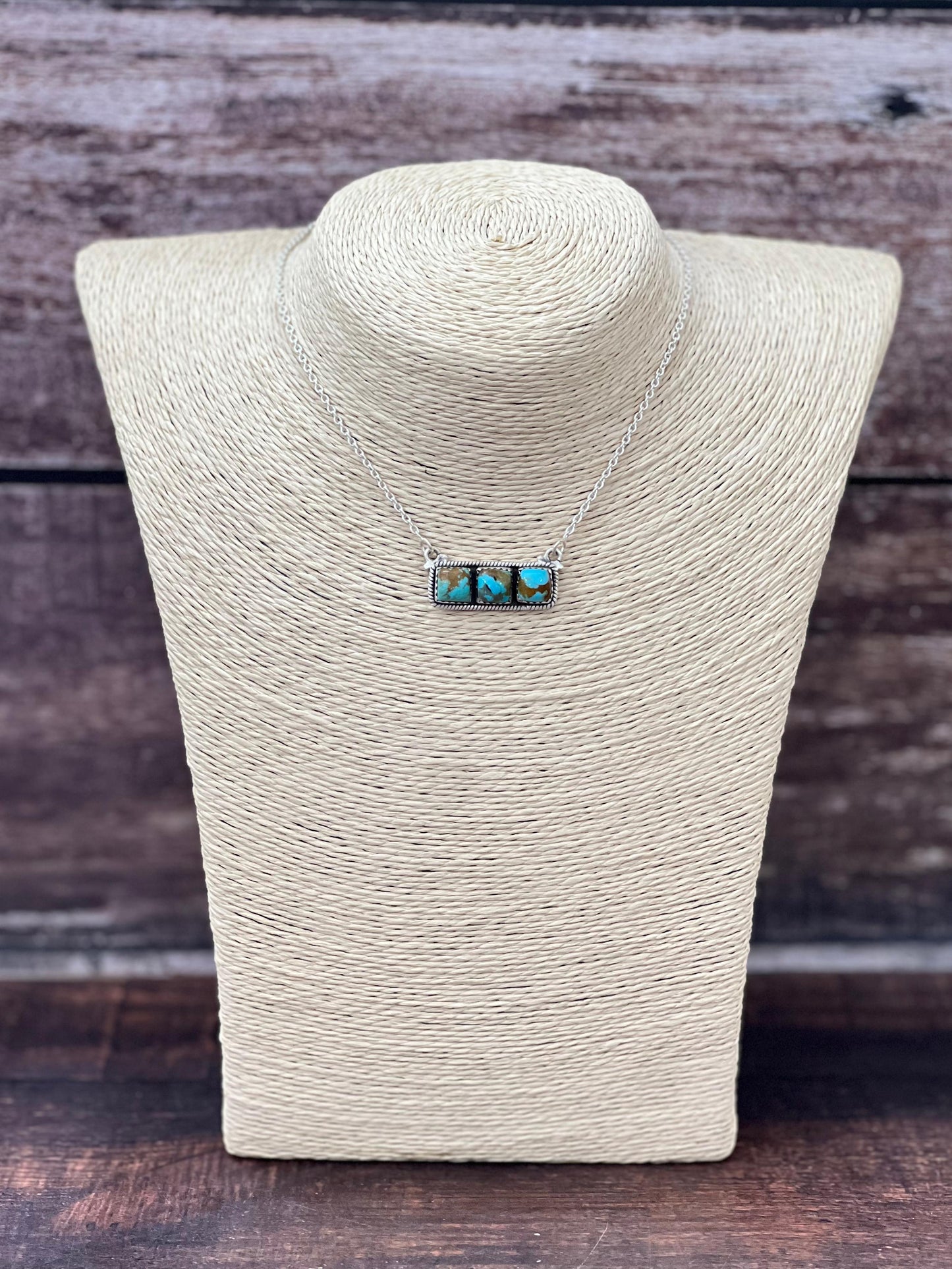 Handmade Sterling Silver Number 8 Turquoise Bar Necklace with Signed Nizhoni