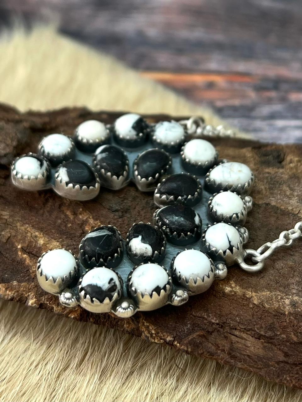 Handmade Sterling Silver White Buffalo Necklace "Signed Nizhoni"