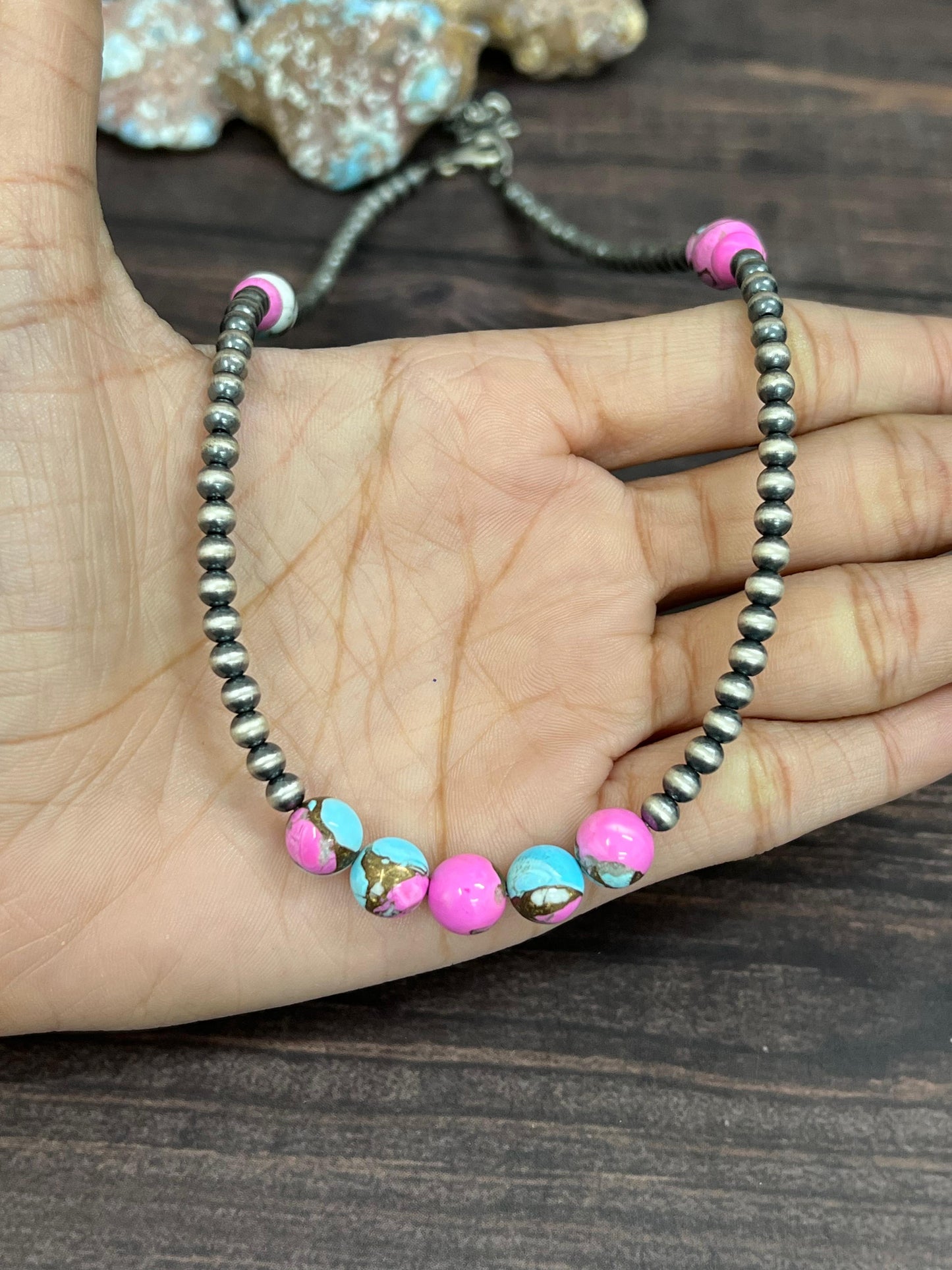 Handmade Sterling Silver Cotton Candy Beaded Necklace with Signed Nizhoni (7)
