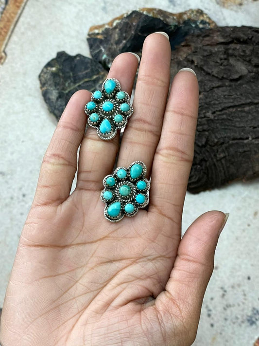 Handmade Sterling Silver Kingman Turquoise Adjustable Ring "Signed Nizhoni"