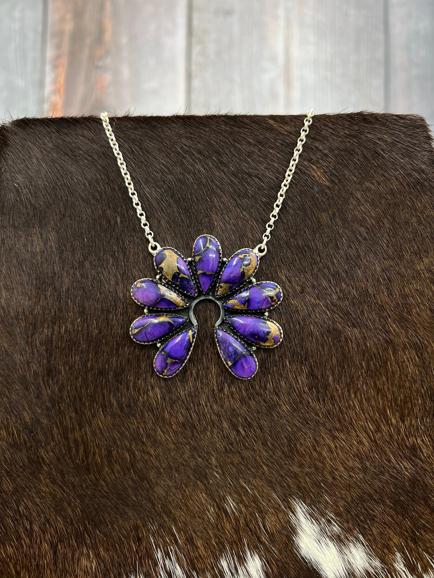 Handmade Sterling Silver Grape Dahlia Naja Necklace with Signed Nizhoni