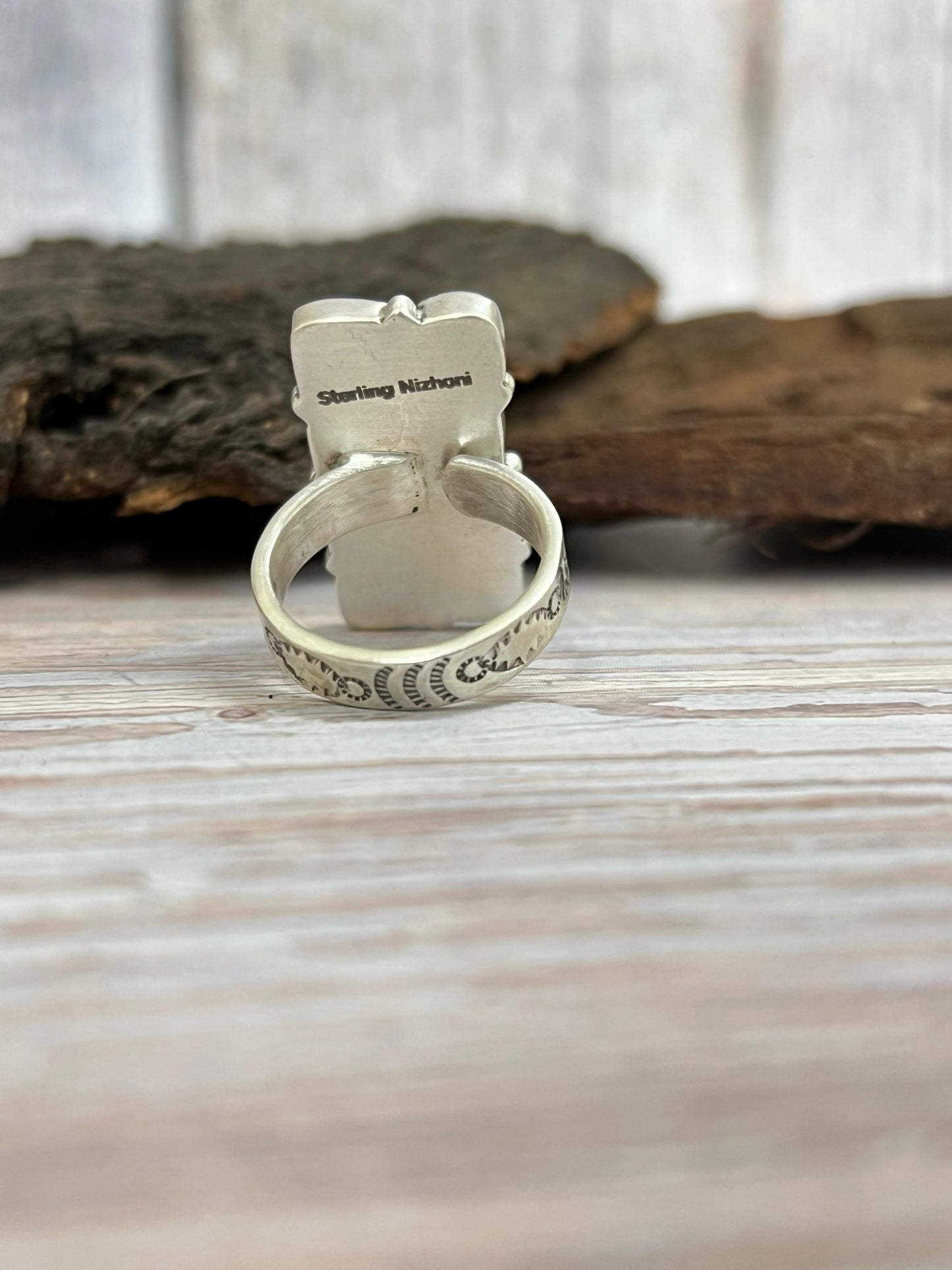 Handmade Sterling Silver Emerald Valley Adjustable Ring with Signed Nizhoni