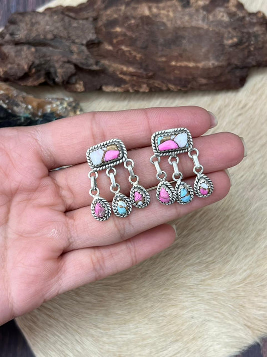 Handmade Sterling Silver Cotton Candy Dangle Earrings "Signed Nizhoni"