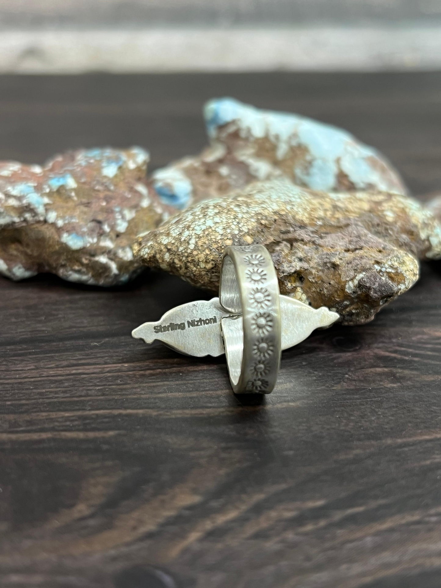 Handmade Sterling Silver with Golden Hills Turquoise Adjustable Ring With Signed Nizhoni