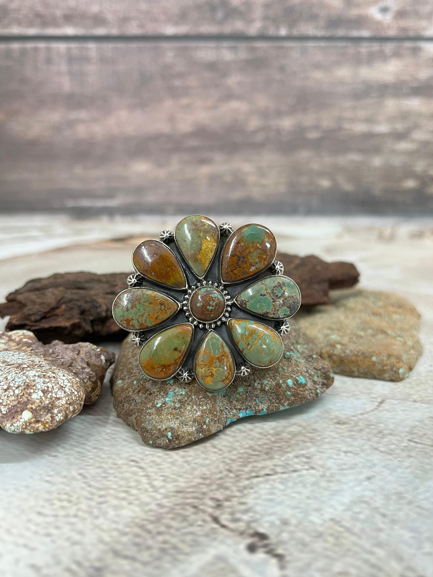 Handmade Sterling Silver Old Stock Royston Turquoise Adjustable Ring Signed Nizhoni (9)