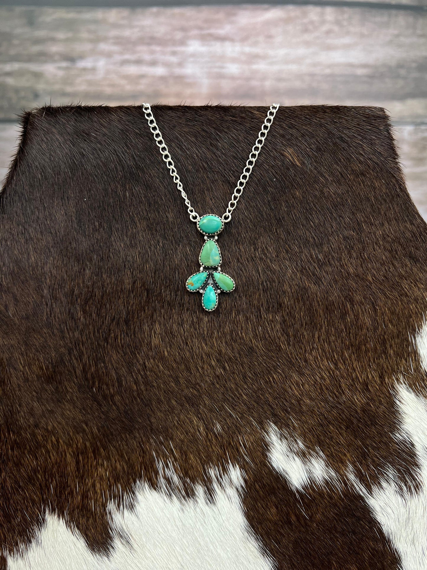 Handmade Sterling Silver Kingman Turquoise Necklace with Signed Nizhoni