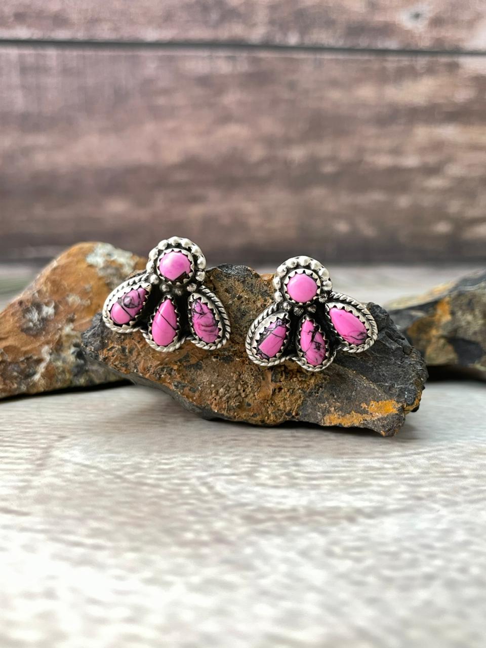 Handmade Sterling Silver Cherry Blossom Post Studs Earrings "Signed Nizhoni"