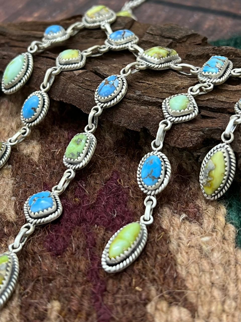 Handmade Sterling Silver Palomino with Golden Hills Turquoise Necklace "Signed Nizhoni"