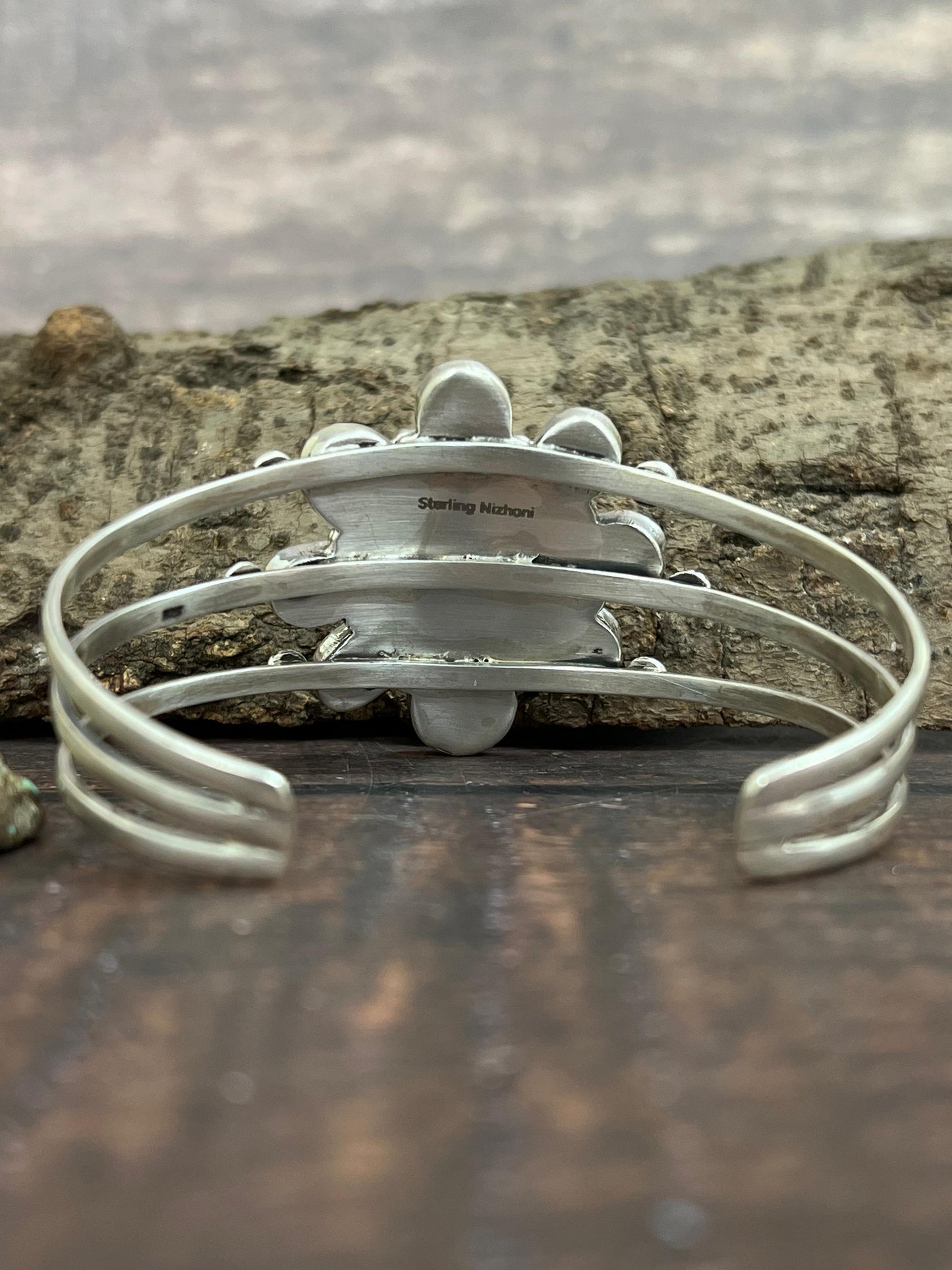 Handmade Sterling Silver Palomino Turquoise Bracelet with Signed Nizhoni