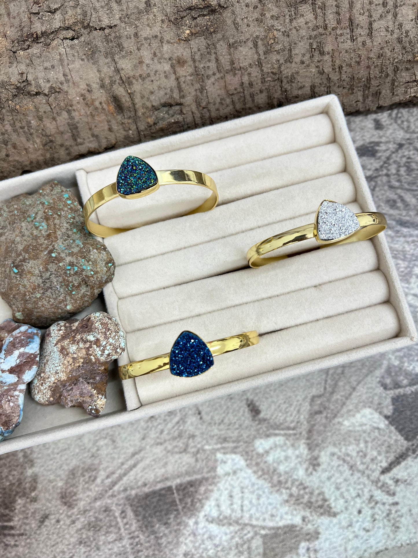 “The Boho Collection” Handmade Natural Gold Plated Druzy Thin Cuff Bracelet