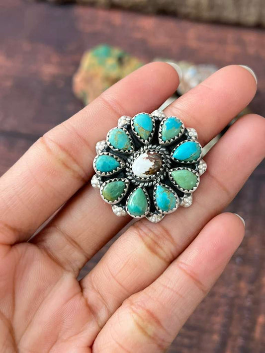 Handmade Sterling Silver Kingman Turquoise with Wildhorse Magnesite Adjustable Rings "Signed Nizhoni"