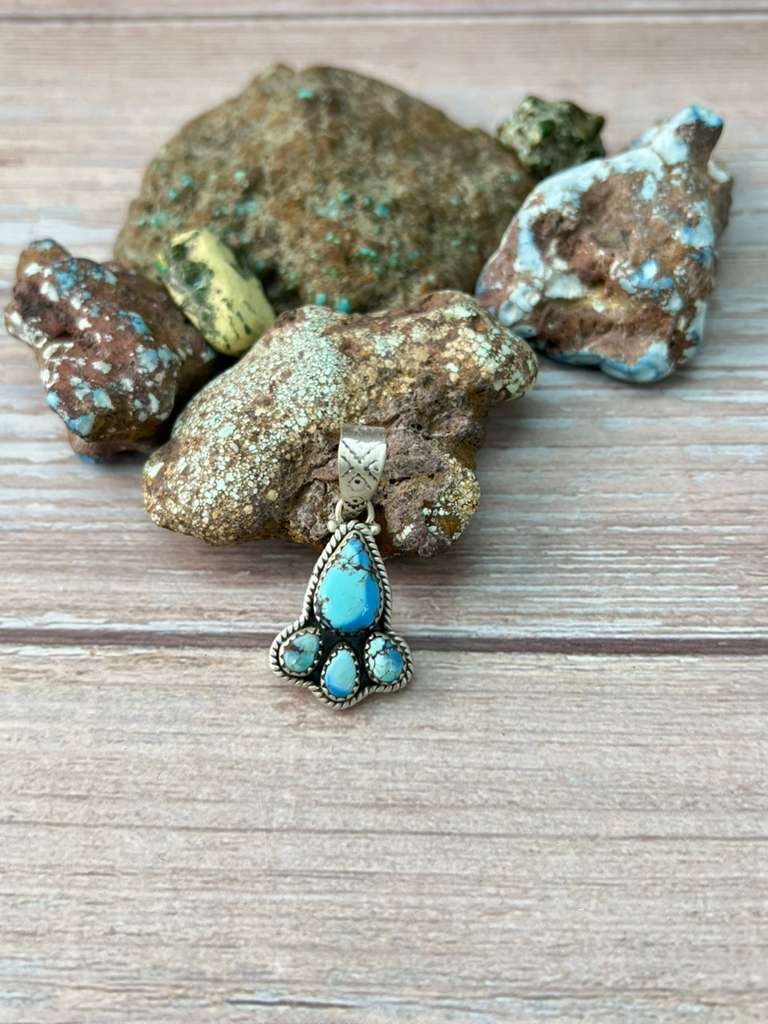 Handmade Sterling Silver Golden Hills Turquoise Pendant "Signed Nizhoni"
