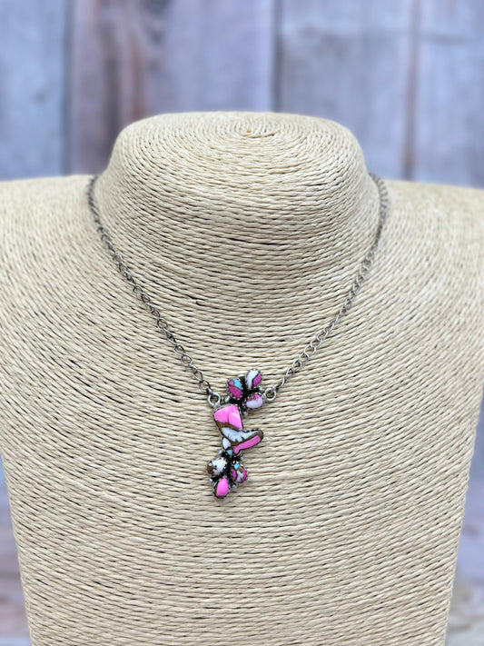 Handmade Sterling Silver Cotton Candy Turquoise Necklace with Signed Nizhoni