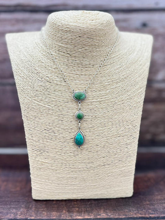 Handmade Sterling Silver Emerald Valley Turquoise Necklace "Signed Nizhoni"