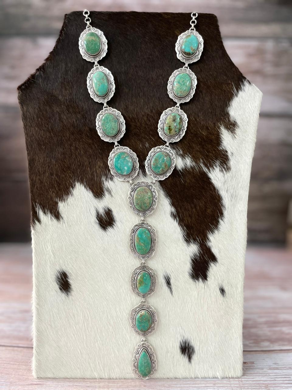 Handmade Sterling Silver Mantis Turquoise Necklace with Signed Nizhoni