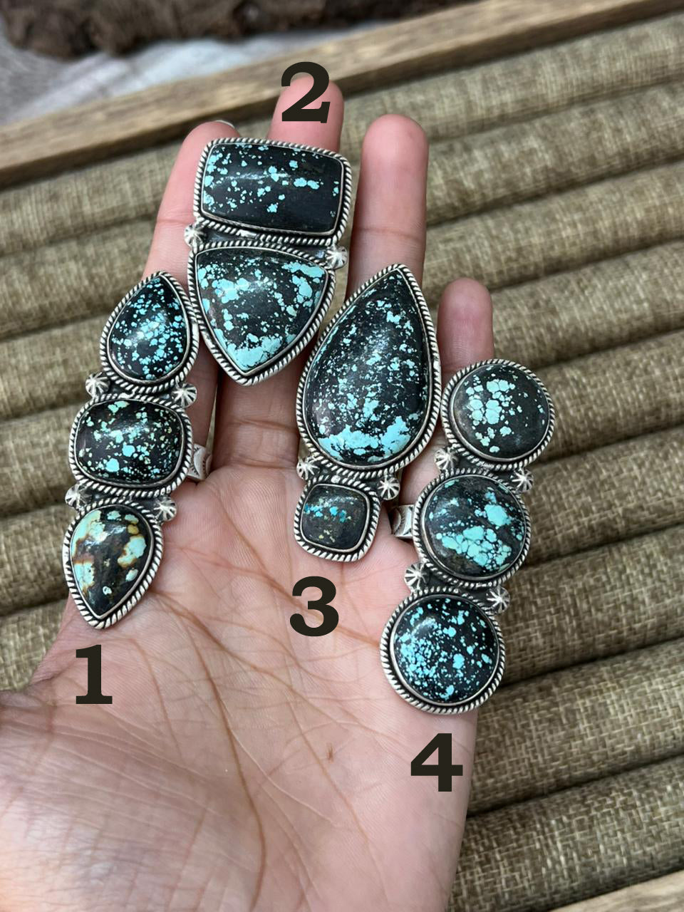 Handmade Sterling Silver Lander Turquoise Adjustable Ring With Signed Nizhoni