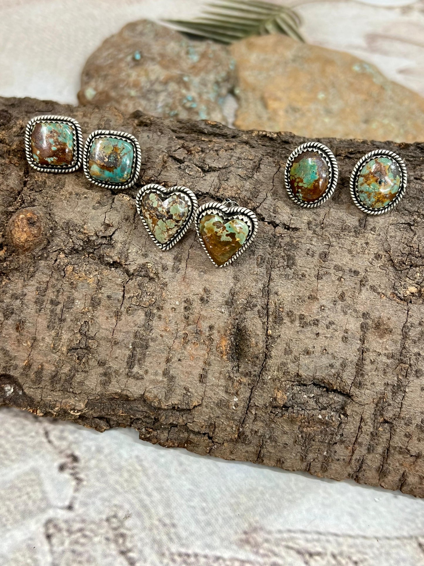 Handmade Sterling Silver Old Stock Royston Turquoise Post Studs with Signed Nizhoni