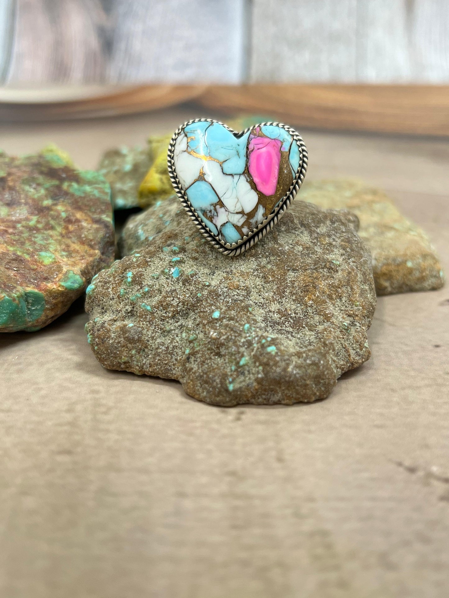 Handmade Sterling Silver Cotton Candy Turquoise Adjustable Ring with Signed Nizhoni