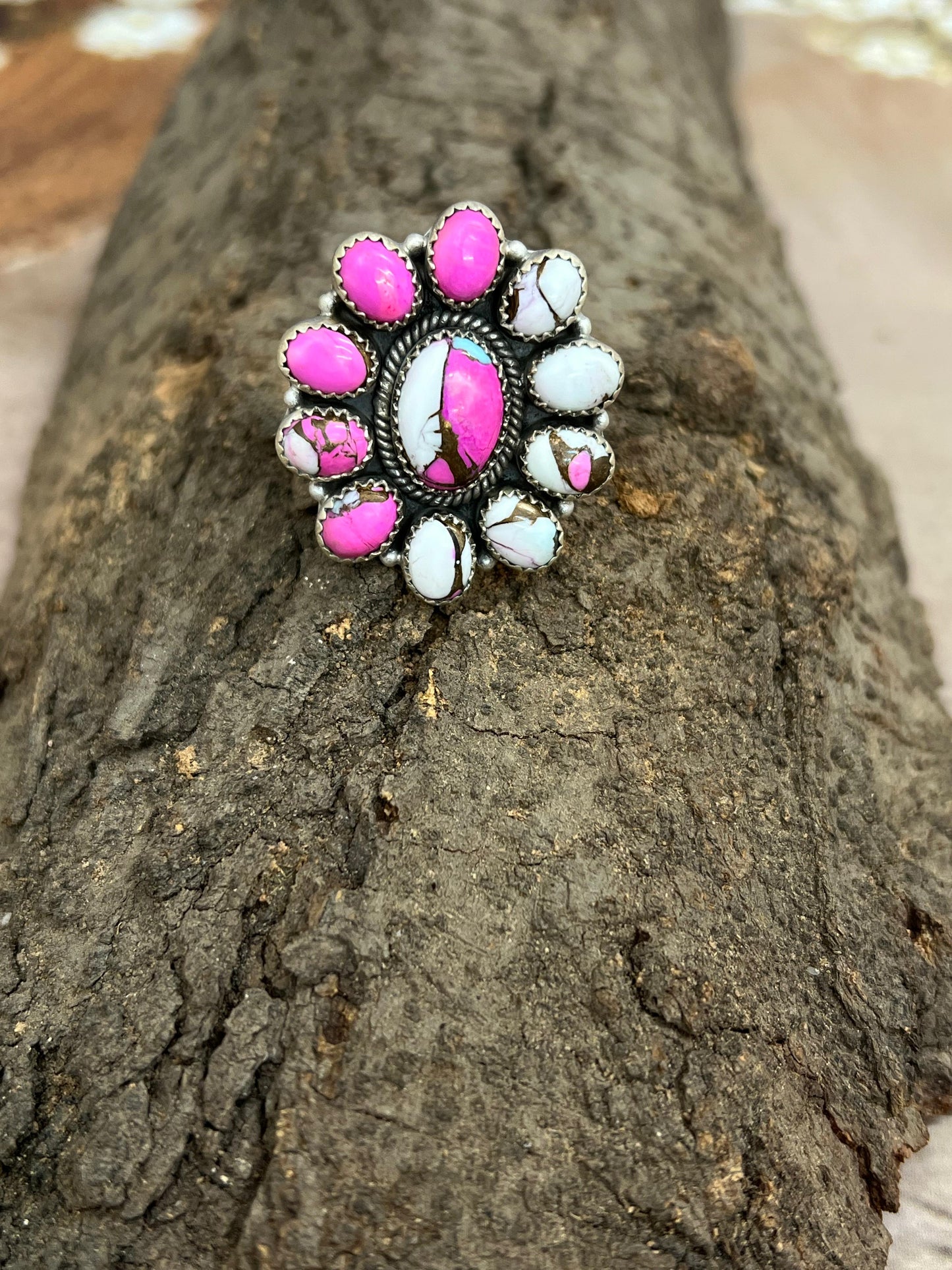 Handmade Sterling Silver Cotton Candy Turquoise Adjustable Rings with Signed Nizhoni