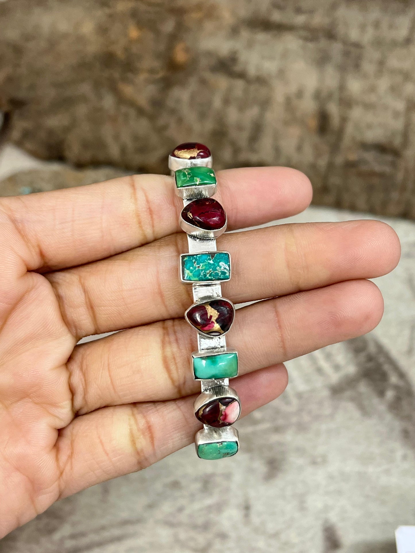 Handmade Sterling Silver Dahlia Rose with South Hill Turquoise Bracelet, Signed Nizhoni (2)
