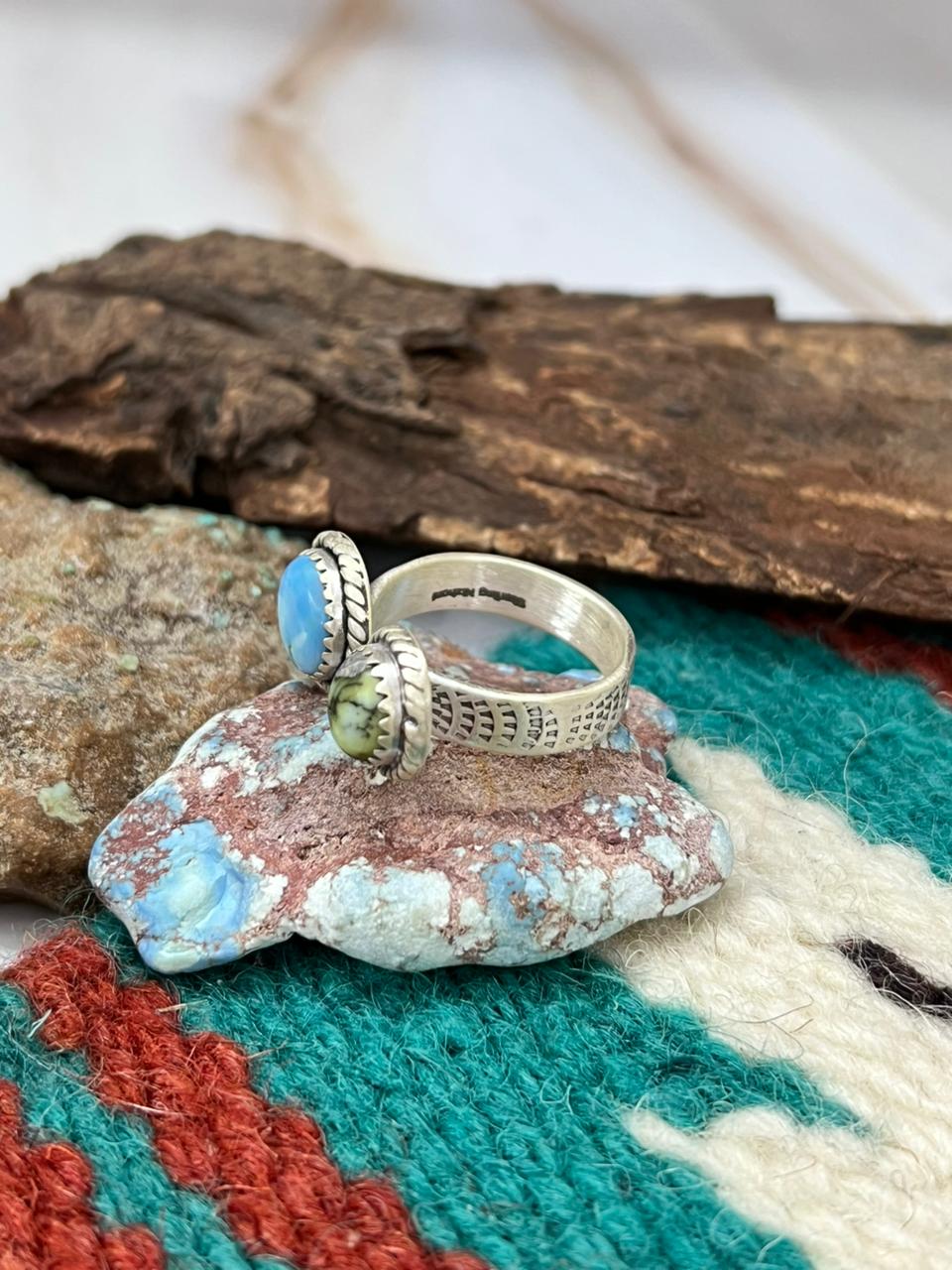 Handmade Sterling Silver Palomino with Golden Hills Turquoise Adjustable Ring " Signed Nizhoni"
