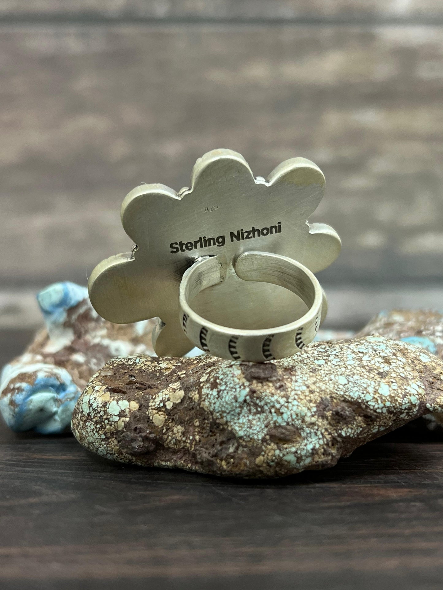 Handmade Sterling Silver Golden Hills Turquoise Adjustable Ring With Signed Nizhoni