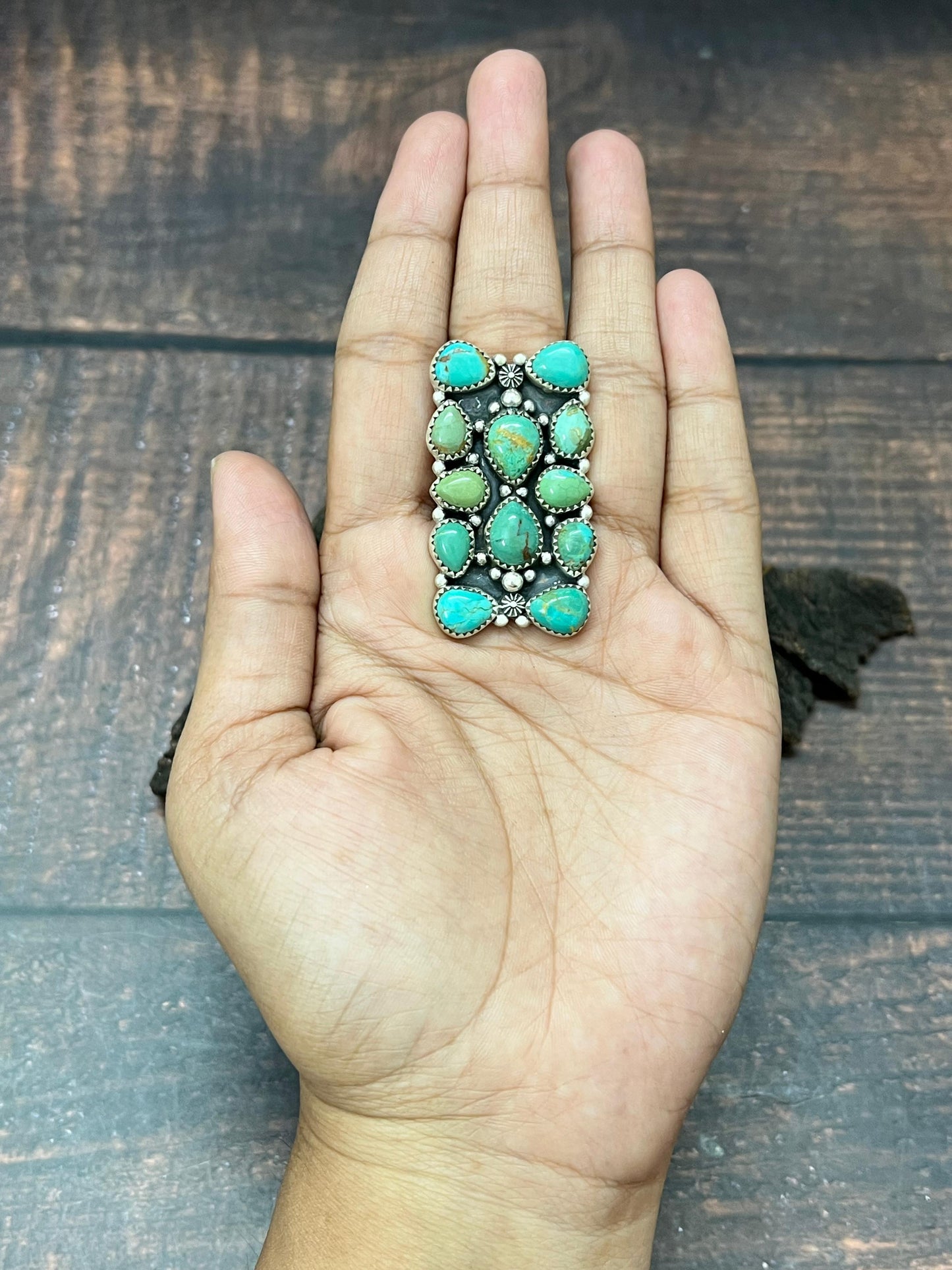Handmade Sterling Silver Kingman Turquoise Adjustable Ring with Signed Nizhoni