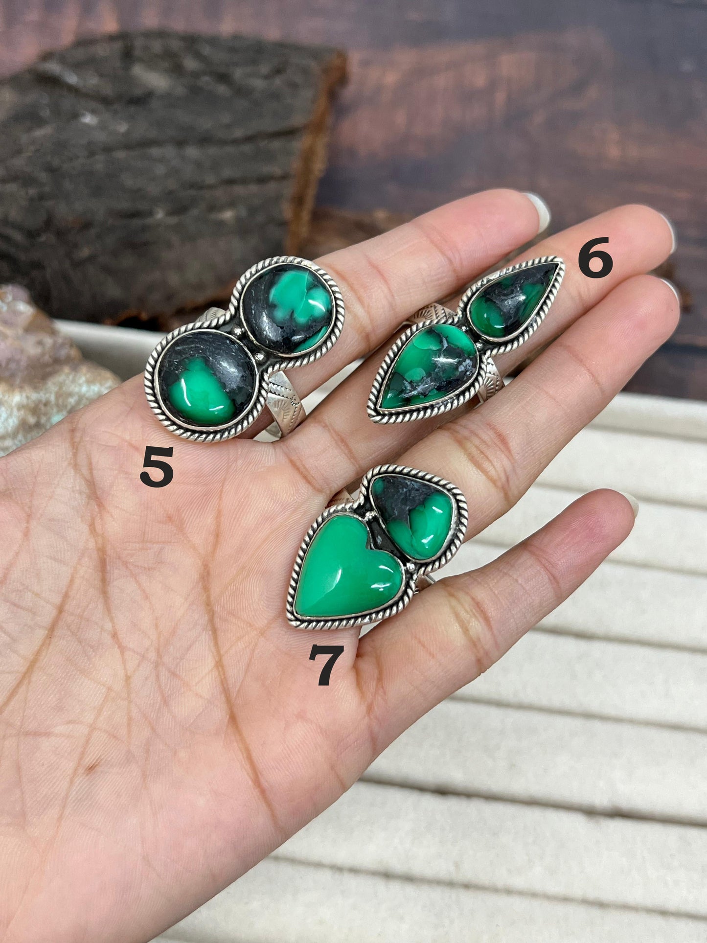 Handmade Sterling Silver Emerald Rose Variscite Adjustable Ring Signed Nizhoni