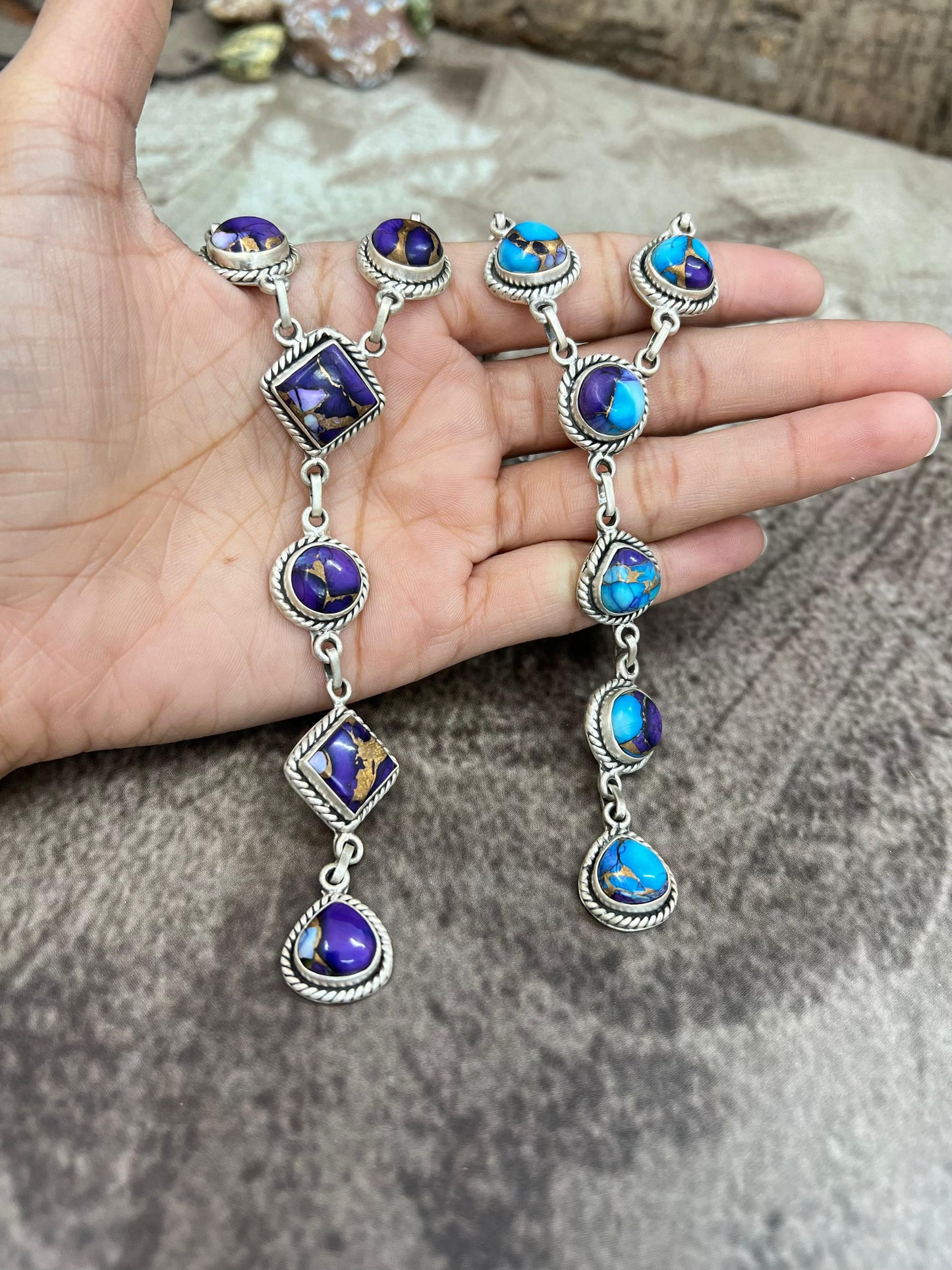 Handmade Sterling Silver Purple Ice Rose Dahlia, Purple Blue Ice Rose Dahlia Necklace, Signed Nizhoni