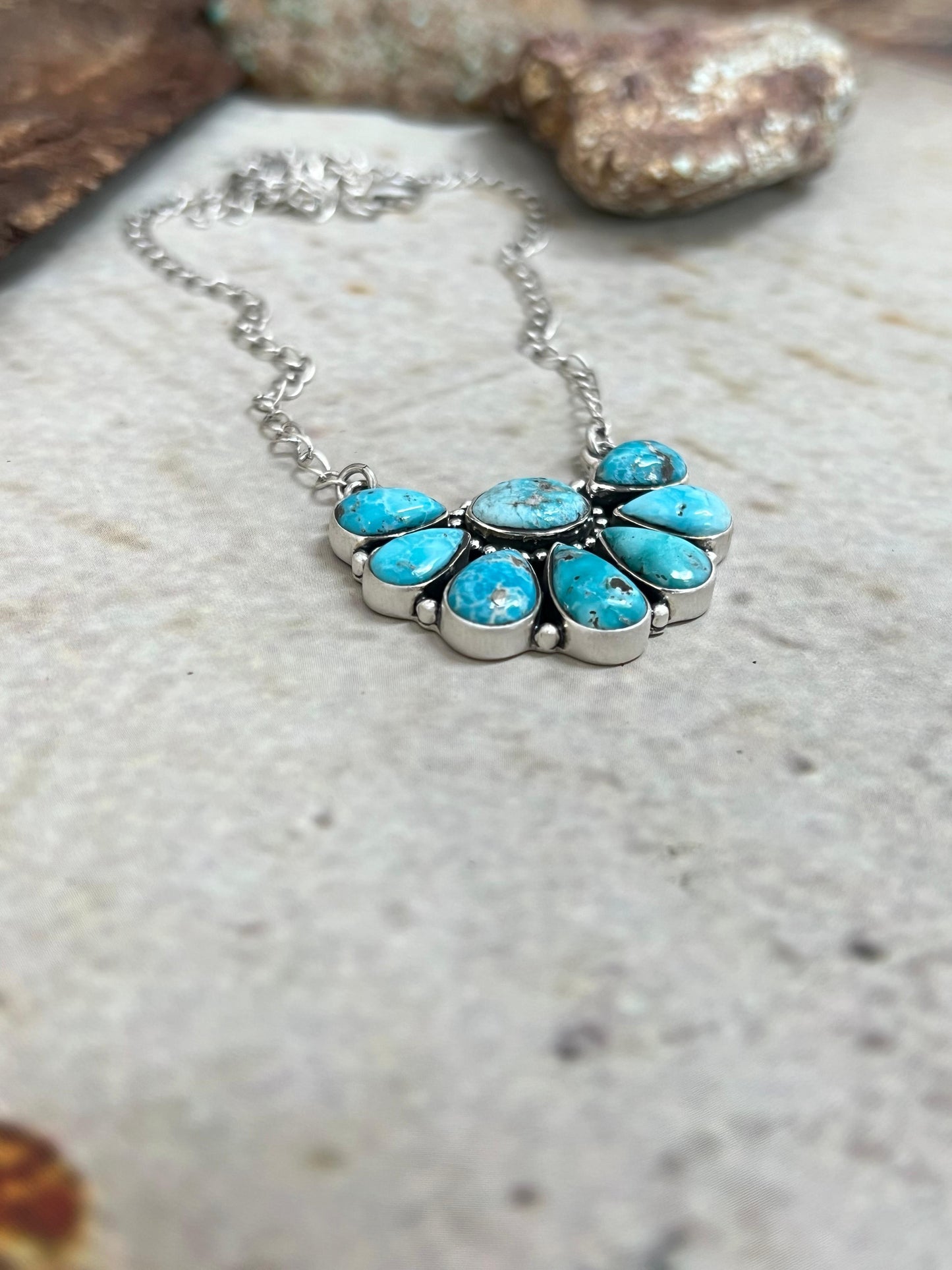 Handmade Sterling Silver White Water Turquoise Necklace Signed Nizhoni