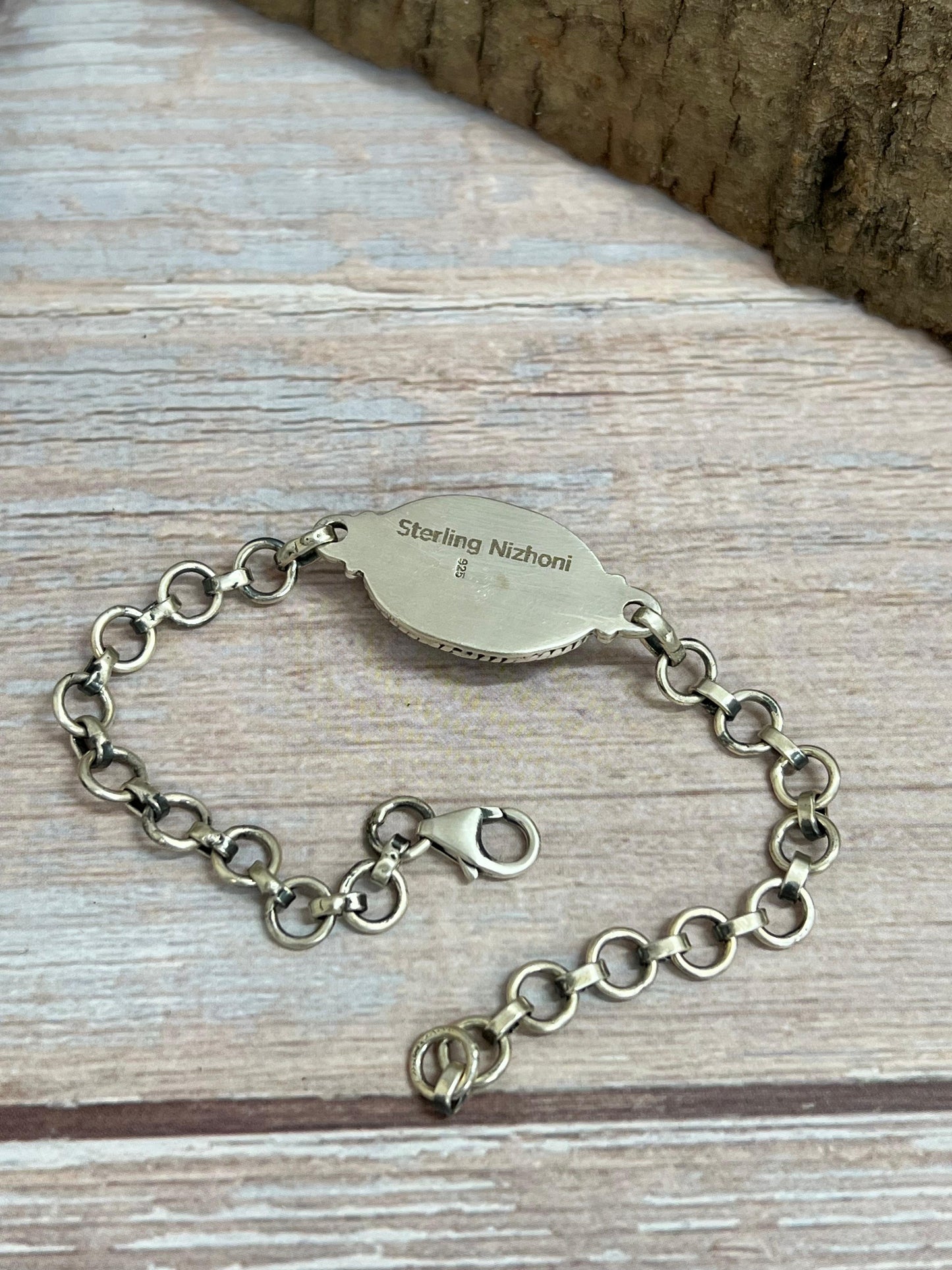 Handmade Sterling Silver Black Jack Chain Bracelet with Signed Nizhoni