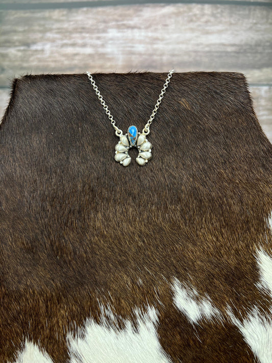 "Ball Collection" Handmade Sterling Silver Golden Hills Turquoise Naja Necklace with Signed Nizhoni