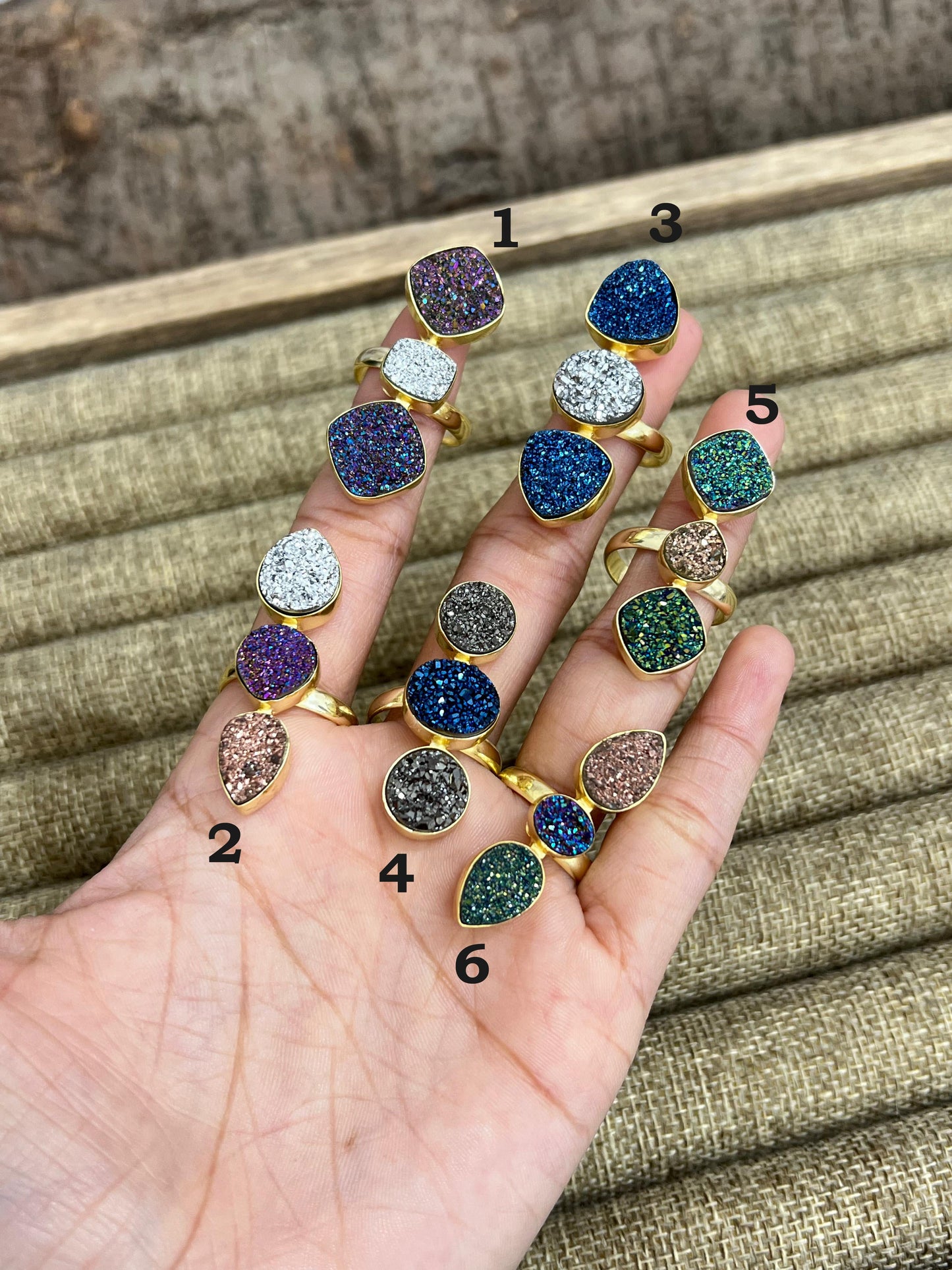 “The Boho Collection” Natural 3 Stone Druzy Adjustable Ring