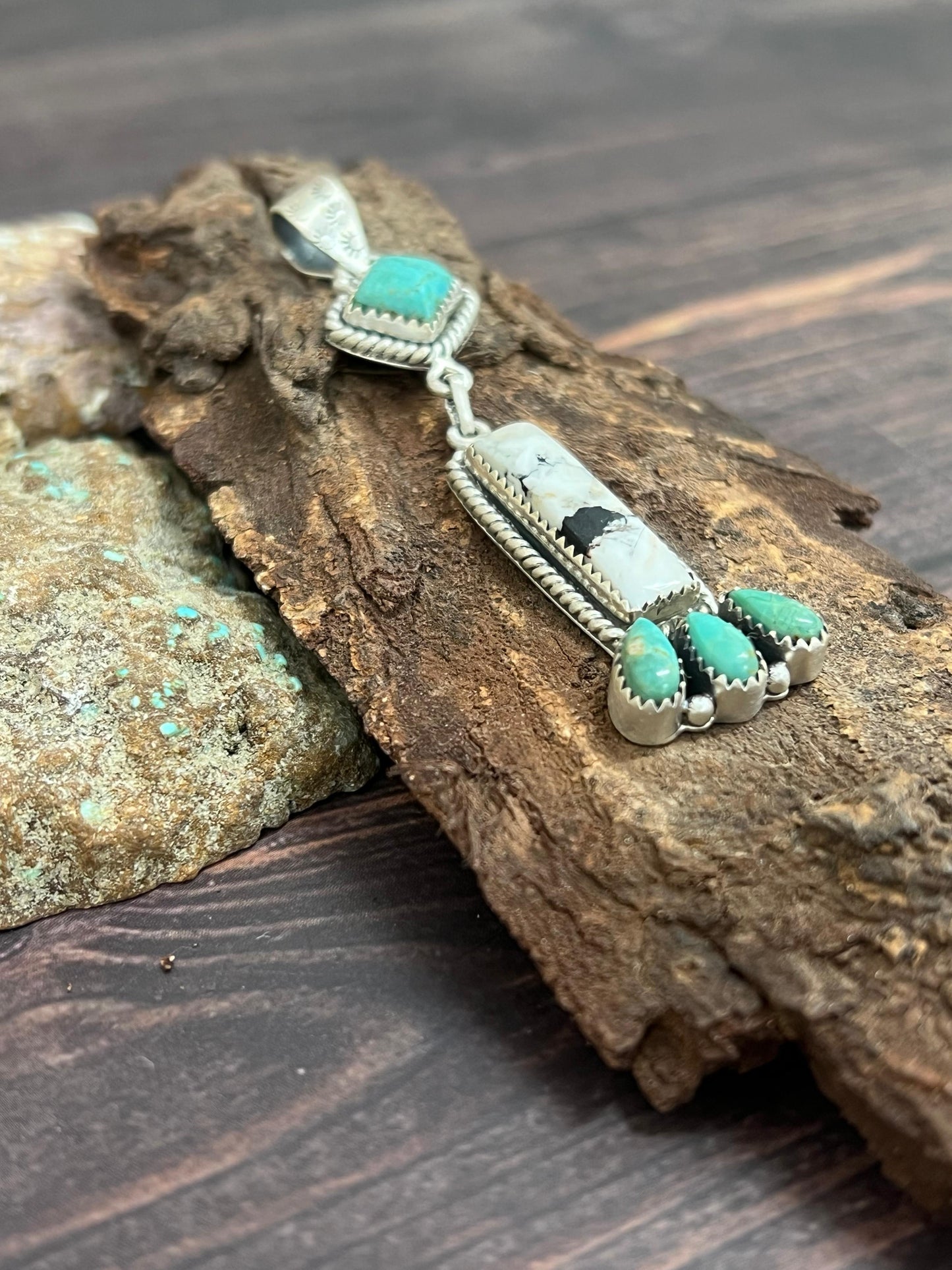 Handmade Sterling Silver Kingman Turquoise Pendant Signed Nizhoni