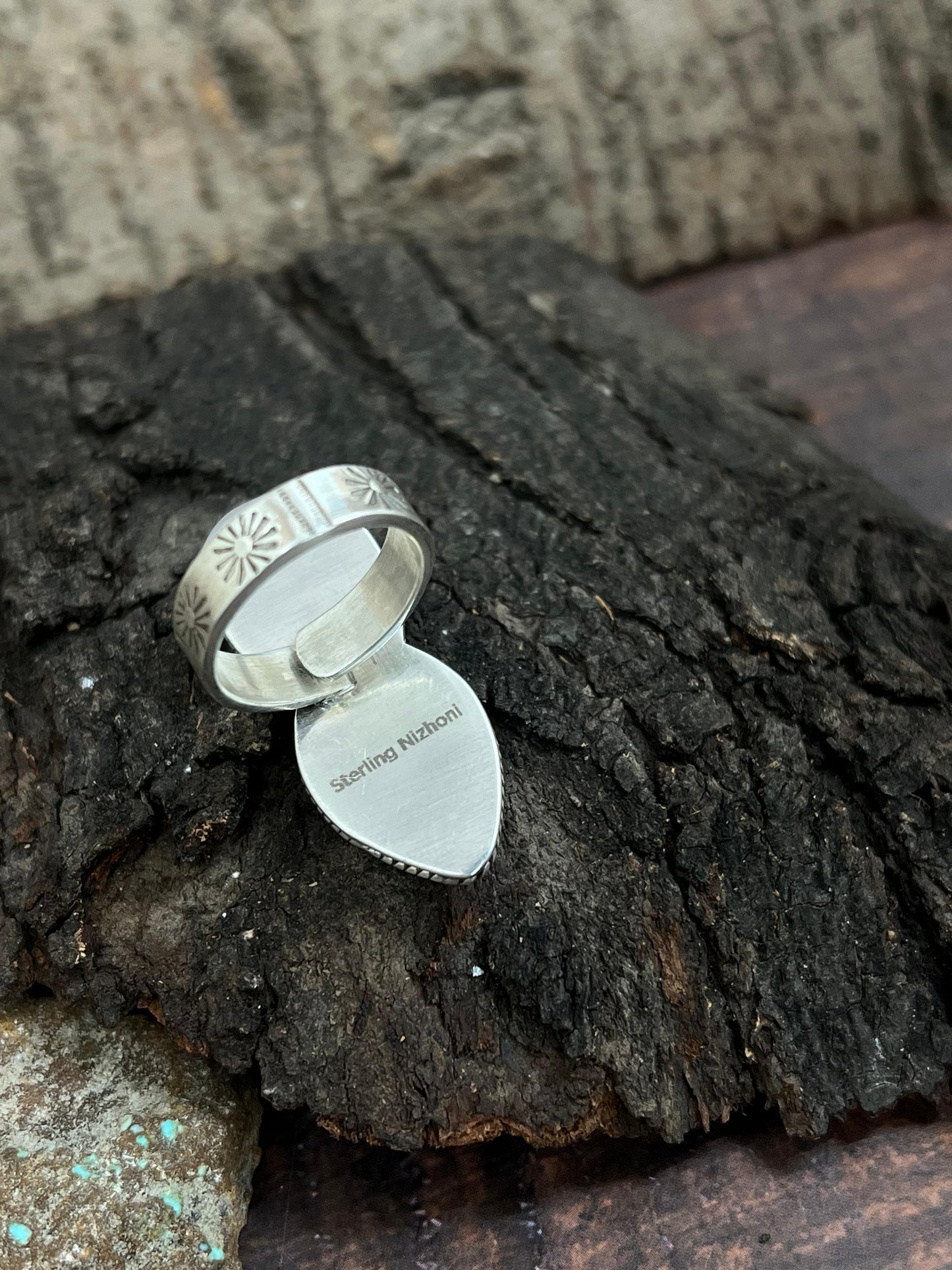 Handmade Sterling Silver Starfox Variscite Adjustable Ring Signed Nizhoni