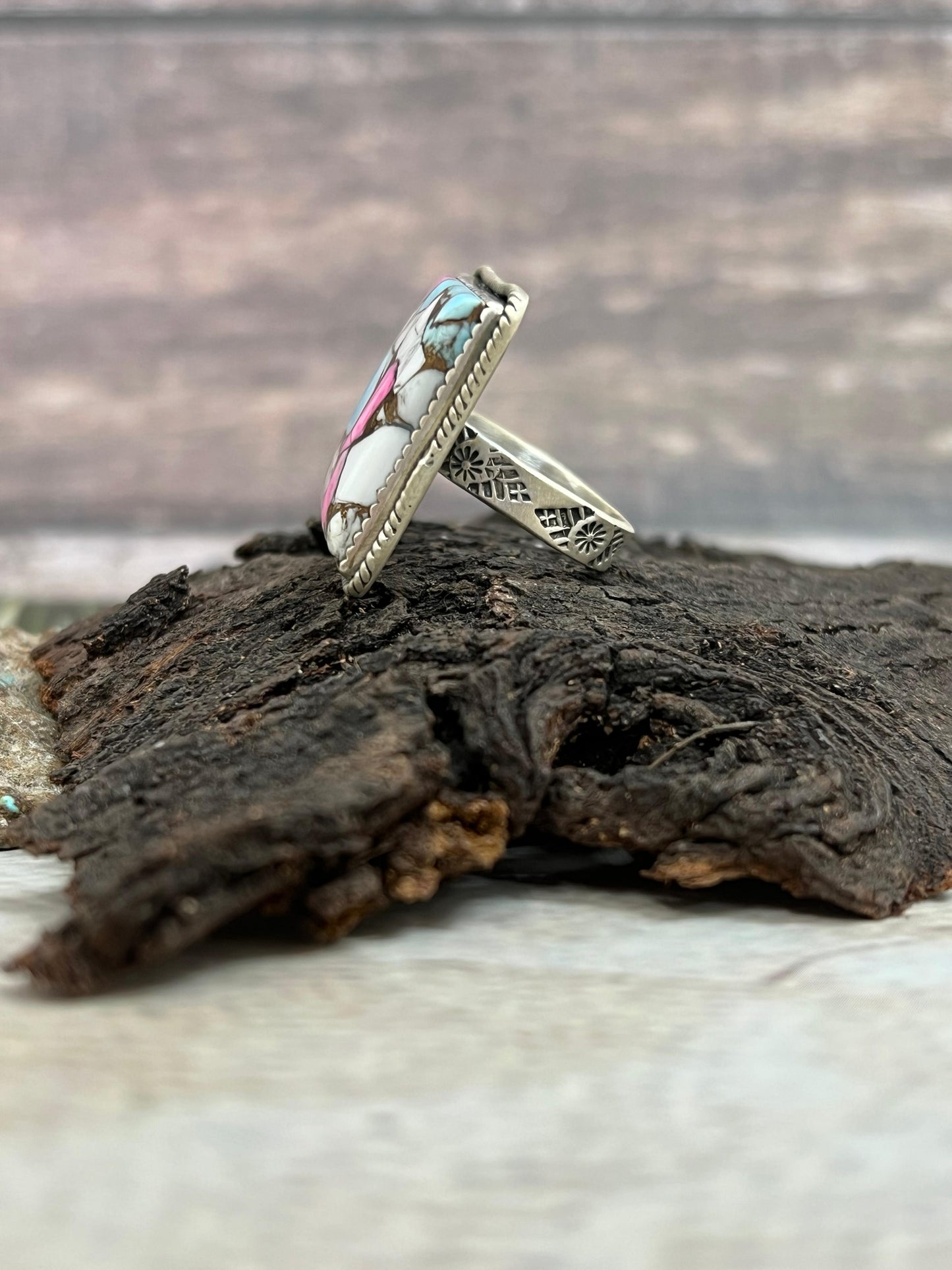 Handmade Sterling Silver Cotton Candy Adjustable Ring Signed Nizhoni