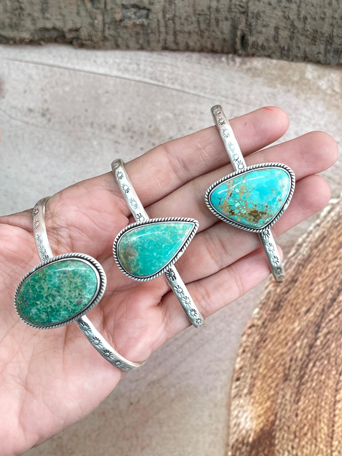 Handmade Sterling Silver Mantis Turquoise Cuff Bracelet with Signed Nizhoni