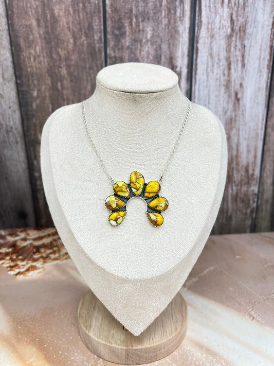 Handmade Sterling Silver Honey Dahlia Necklace with Signed Nizhoni