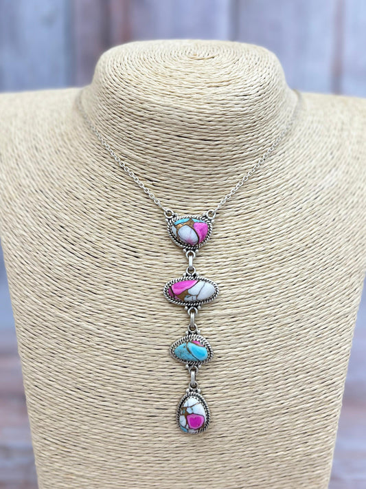 Handmade Sterling Silver Cotton Candy Turquoise Necklace with Signed Nizhoni